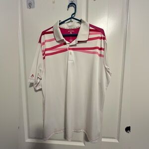 Antigua Men's Polo Shirt with Pink and White Stripes